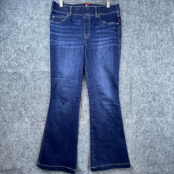 Spanx Jeans Womens Medium Dark Blue Flare Stretch Elastic Pullon - Picture 1 of 7